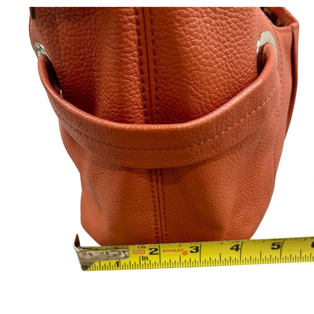Tignanello Orange Pebbled Leather Hobo Shoulder Bag Purse Top Zip Silver Accents